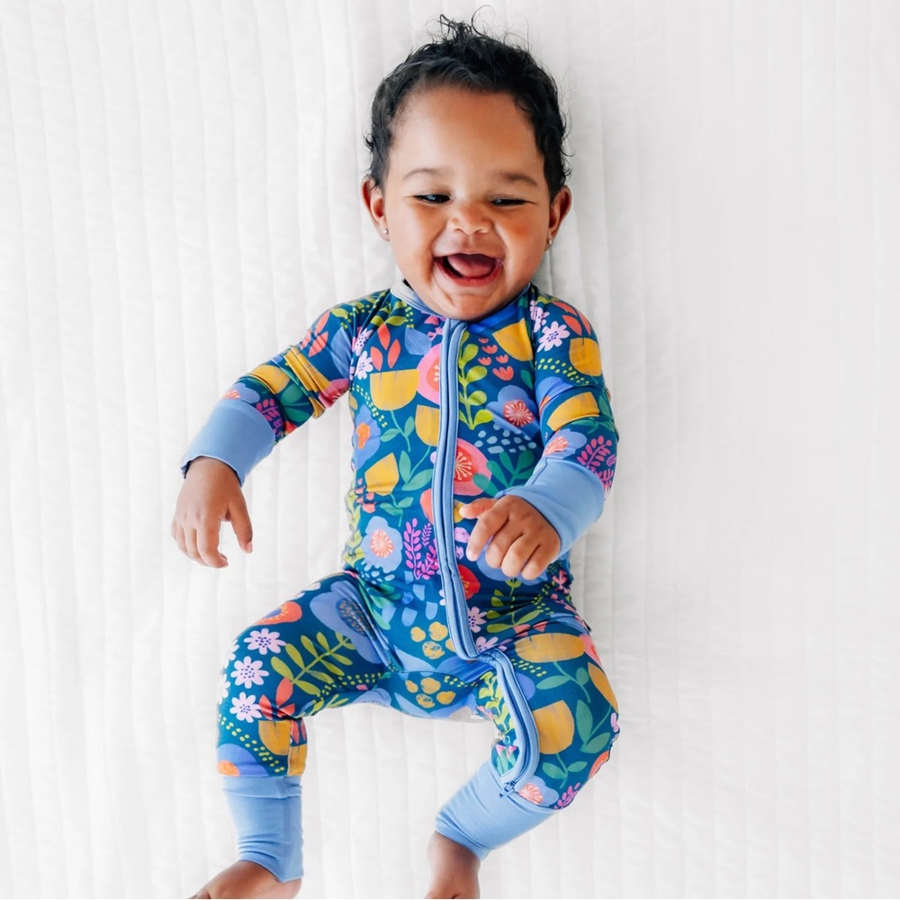 Little sleepies zippy 12-18m folk floral pattern print bamboo onesie sleepers